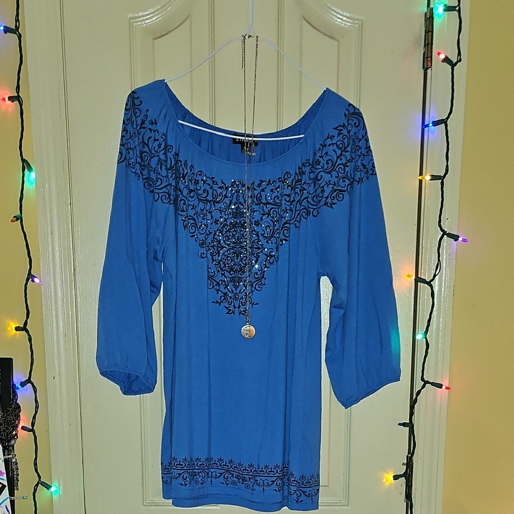 Link Cobalt Blue Top with Black Embroidery